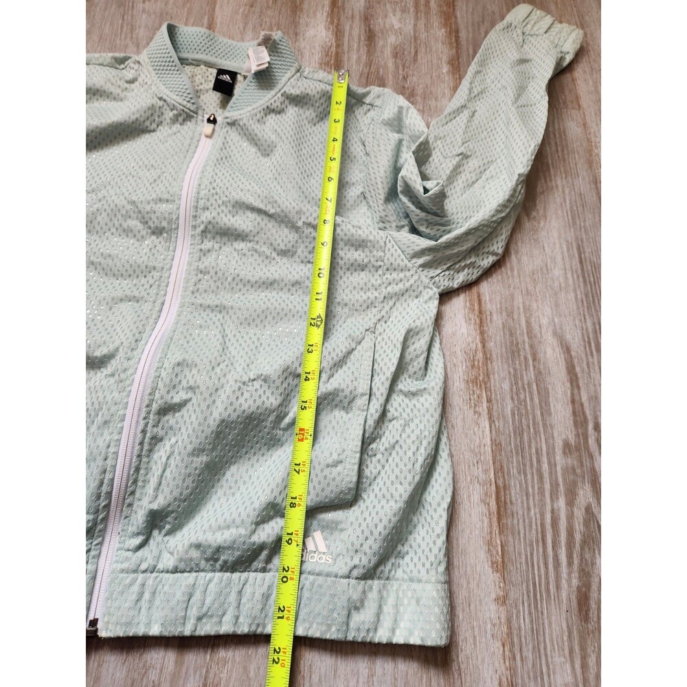 Adidas Lightweight Bomber Jacket Full Zip Collared Mint Green Pockets Sz M GUC - Picture 8 of 11